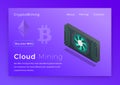 Crypto mining. Cloud cryptocurrency miners concept isometric vector illustration. Landing page design Royalty Free Stock Photo