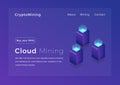 Crypto mining. Cloud cryptocurrency miners concept isometric vector illustration. Landing page design Royalty Free Stock Photo