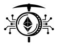 Crypto mining ethereum circuit and pickaxe icon