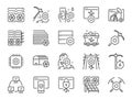 Crypto mining line icon set. Included the icons as cryptocurrency, digital currency, mining hardware, gpu, cpu, and more.