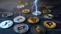 Crypto Storm: Icons in Market Turbulence. Generative AI Royalty Free Stock Photo