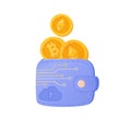 Crypto wallet with coins vector illustration. Blockchain wallet technology, for bitcoin and ethereum cryptocurrency. The