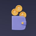 crypto wallet with golden bitcoin,Ethereum,Litecoin coins. Royalty Free Stock Photo