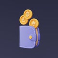 crypto wallet with golden bitcoin,Ethereum,Litecoin coins,3d rendering