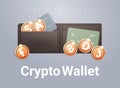 crypto wallet with golden coins cryptocurrency blockchain technology digital currency concept horizontal Royalty Free Stock Photo