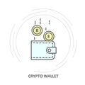 Crypto wallet icon - coins drop into cryptocurrency wallet
