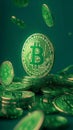 Crypto wealth Coins with bitcoin symbol on a green background