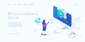 Cryptocoin mining farm layout. Cryptocurrency and blockchain network business isometric vector illustration. Crypto currency Royalty Free Stock Photo