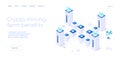 Cryptocoin mining farm layout. Cryptocurrency and blockchain network business isometric vector illustration. Crypto currency Royalty Free Stock Photo