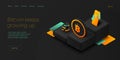 Cryptocoin mining farm layout. Cryptocurrency and blockchain network business isometric vector illustration. Crypto currency Royalty Free Stock Photo