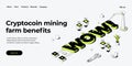 Cryptocoin mining farm layout. Cryptocurrency and blockchain network business isometric vector illustration. Crypto currency Royalty Free Stock Photo