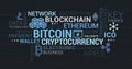 Cryptocurrencies, blockchain and bitcoin tag cloud Royalty Free Stock Photo