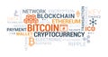 Cryptocurrencies, blockchain and bitcoin tag cloud Royalty Free Stock Photo