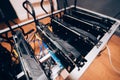 Cryptocurrencies mining rig, blockchain details of technology Royalty Free Stock Photo