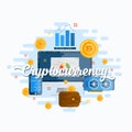 Cryptocurrency Abstract Vector Flat Style Modern Illustration. Bitcoin Digital Currency, Electronics and Infographics