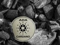 Cryptocurrency ADA coin lies on coal. Mining and Energy for mining.