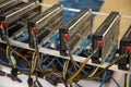 Cryptocurrency background mining rig , Close up of array of GPUs for mining rig machine to mine for digital cryptocurrency such as