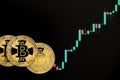 Cryptocurrency bitcoin against the background of the price chart. Royalty Free Stock Photo