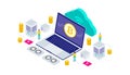 Cryptocurrency, bitcoin, blockchain, mining, technology, internet IoT isometric 3d flat illustration vector design. Suitable for Royalty Free Stock Photo