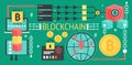 Cryptocurrency bitcoin and blockchain network technology concept. Global network devices connection. Vector blockchain Royalty Free Stock Photo