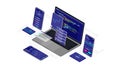 Cryptocurrency, bitcoin, blockchain website software application design and development 3d isometric illustration cross platform