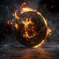 cryptocurrency bitcoin and caring for tiny gooey fire elementals isolated on dark background Royalty Free Stock Photo