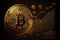 Ai Generative Cryptocurrency Bitcoin Coin with Golden Shine on Digital Chart Background