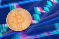 Cryptocurrency Bitcoin coin over tablet screen Royalty Free Stock Photo