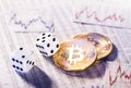 Cryptocurrency Bitcoin with dice Royalty Free Stock Photo
