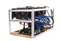 Cryptocurrency bitcoin ethereum altcoin graphic card miner mining rig. Royalty Free Stock Photo