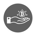 Cryptocurrency, bitcoin, hand icon. Gray vector sketch.