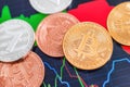 Cryptocurrency Bitcoin and Litecoin coins