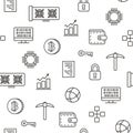 Cryptocurrency bitcoin mining seamless pattern icons with white background