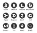 Cryptocurrency black and white icons pack