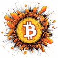 Cryptocurrency blaze, Bitcoin ablaze in fiery splashes