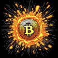 Cryptocurrency blaze, Bitcoin ablaze in fiery splashes