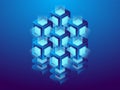 Cryptocurrency and blockchain, abstract isometric 3D illustration. Cryptocurrency mining farm, vector technology background Royalty Free Stock Photo