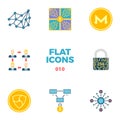 Cryptocurrency and Blockchain Flat Icons