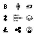 Cryptocurrency blockchain icons, Set of virtual currencies icons, bitcoin, ripple, litecoin, ethereum, trading and exchange concep