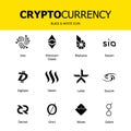 Cryptocurrency blockchain icons. Set of virtual currency. Vector trading signs: ethereum classic, bitshares, iota, siacoin, digiby