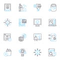 Cryptocurrency and blockchain linear icons set. Bitcoin, Ethereum, Blockchain, Cryptography, Decentralization, Mining