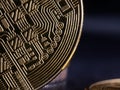 Cryptocurrency business concept. Close up of gold altcoin in hand. World cryptocurrency business. Modern blockchain technology. In