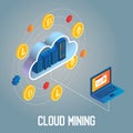 Cloud mining concept vector isometric illustration