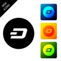 Cryptocurrency coin Dash icon isolated. Physical bit coin. Digital currency. Altcoin symbol. Blockchain based secure