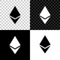 Cryptocurrency coin Ethereum ETH icon on black, white and transparent background. Physical bit coin. Digital currency Royalty Free Stock Photo