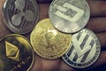 Cryptocurrency coins - Litecoin, Bitcoin, Ethereum, virtual money