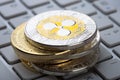 Cryptocurrency coins - Ripple and other close up