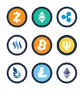 Cryptocurrency Different Coins Vector Illustration