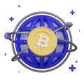 Cryptocurrency Community Network with Bitcoin Centerpiece 3d Icon