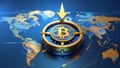 Cryptocurrency Compass: Navigating the Global Market. A compass featuring a digital currency symbol points towards the future of Royalty Free Stock Photo